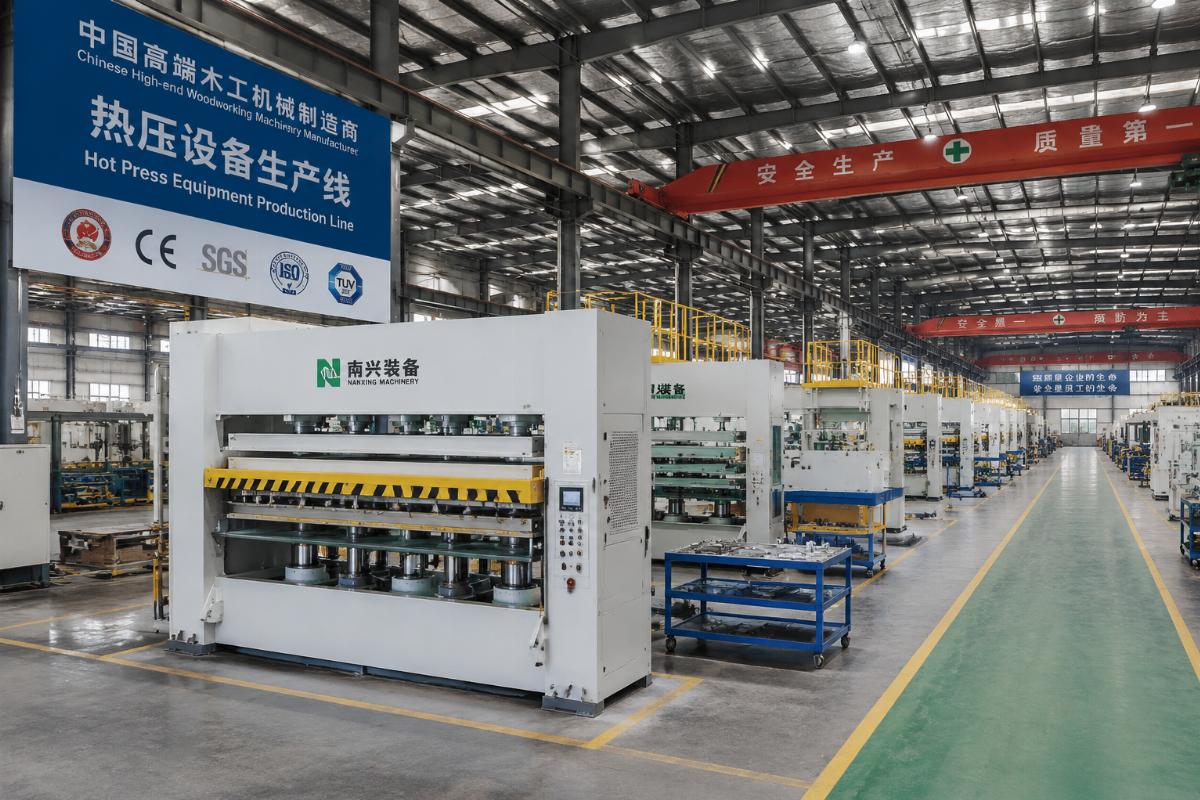 Certified Chinese woodworking machinery production facility Production floor of a certified Chinese woodworking machinery manufacturer with assembly lines for hot press equipment