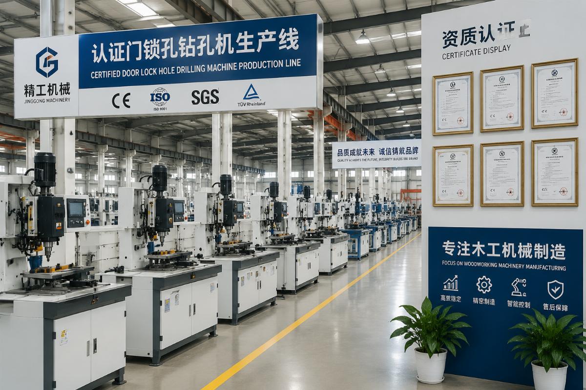 certified woodworking machinery production facility Certified door lock hole drilling machine production line in a Chinese factory facility