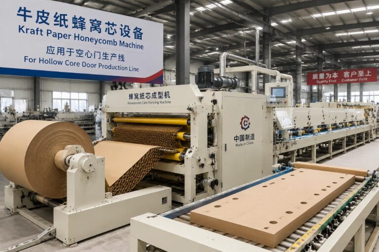 Kraft paper honeycomb machine installed on a hollow core door production line