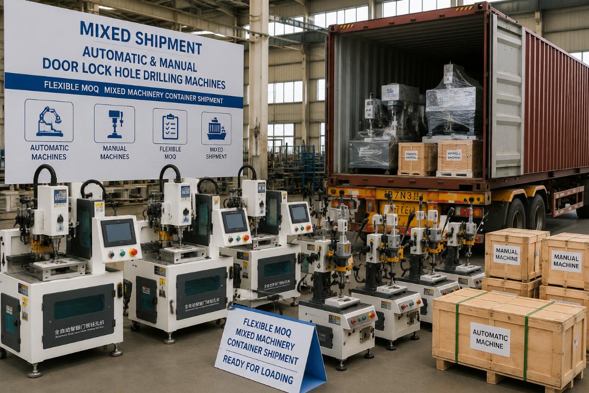 flexible MOQ mixed machinery container shipment Mixed shipment of automatic and manual door lock hole drilling machines ready for container loading