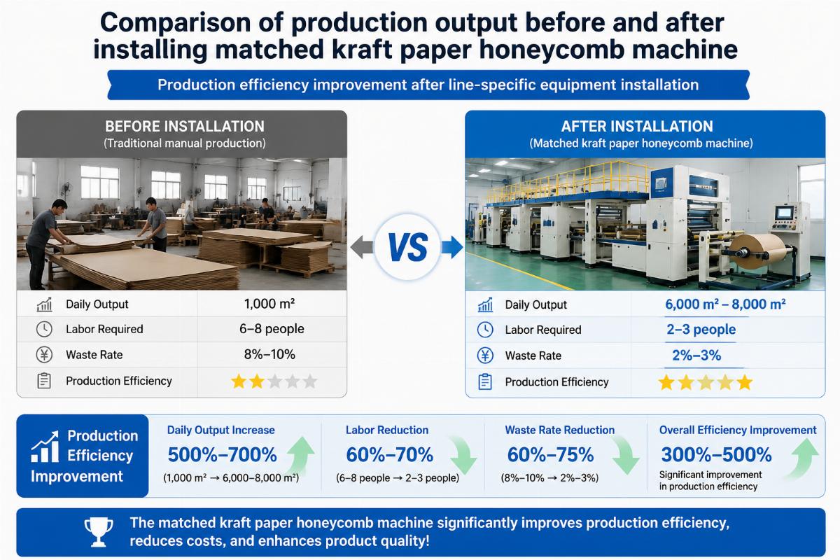 Comparison of production output before and after installing matched kraft paper honeycomb machine