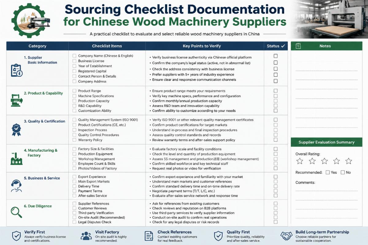 Wood machinery supplier sourcing checklist Sourcing checklist documentation for Chinese wood machinery suppliers